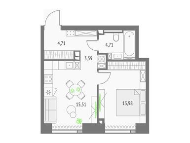 Планировки однокомнатные в Квартал небоскребов Upside Towers (Апсайд Тауерс)