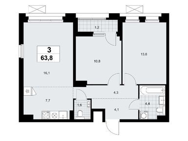 Планировки трехкомнатные в Жилой квартал «Прокшино»