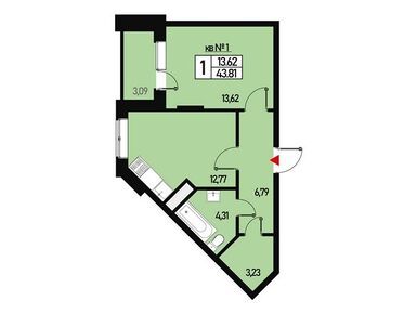 1-комнатная 40.00 кв.м, Эко-район «Борисоглебское», 6 875 000 руб.