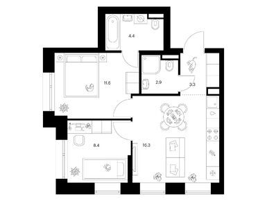 Планировки двухкомнатные в Середневский лес