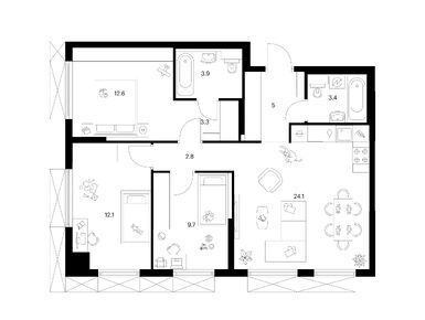 Планировки трехкомнатные в Плеханова 11 