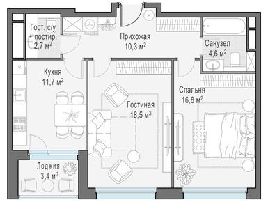 Планировки двухкомнатные в ЖК RiverSky (РиверСкай)