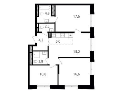 Планировки трехкомнатные в ЖК «Семеновский парк 2»