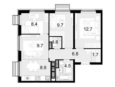 Планировки четырехкомнатные в ЖК «Новая Звезда II очередь»