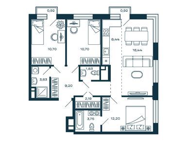 3-комнатная 79.60 кв.м, ЖК «М__5», 21 810 400 руб.