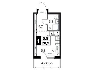 Планировки студии в ЖК «1-й Ясеневский» (Первый Ясеневский)