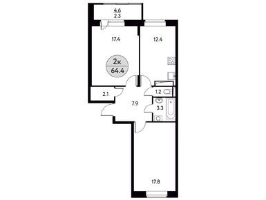 2-комнатная 64.40 кв.м, ЖК «Солнечная Долина», 9 148 076 руб.
