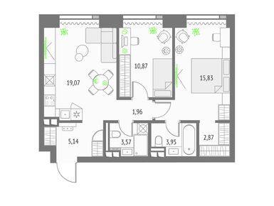 Планировки двухкомнатные в Квартал небоскребов Upside Towers (Апсайд Тауерс)