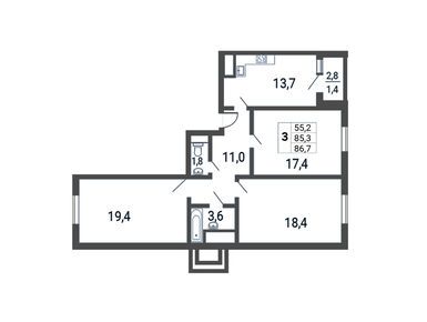 Планировки трехкомнатные в ЖК «Некрасовка»