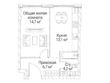 1-комнатная 38.70 кв.м, ЖК «Сезар Силика», 25 929 000 руб.
