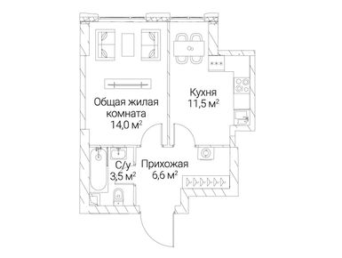 1-комнатная 35.60 кв.м, ЖК «Сезар Силика», 23 460 400 руб.
