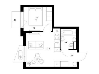 1-комнатная 29.70 кв.м, Онежский вал, 16 165 710 руб.