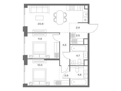 Планировки двухкомнатные в ЖК SOUL (Соул)