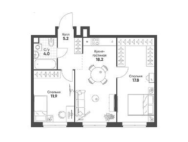 Планировки двухкомнатные в Sokolinn Park (Соколинн Парк)