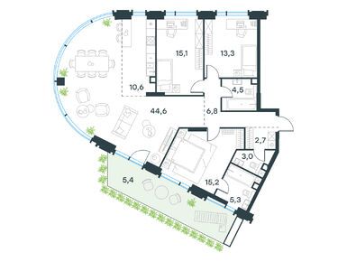 Планировки четырехкомнатные в Level Академическая