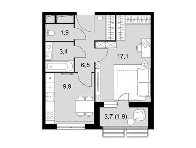 1-комнатная 40.70 кв.м, ЖК «Римский», 12 901 900 руб.