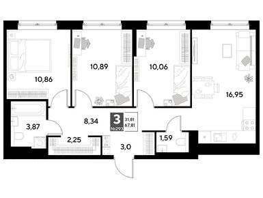 Планировки трехкомнатные в ЖК «Космопарк»