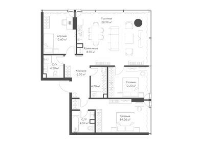 Планировки трехкомнатные в ЖК SLAVA (Слава)