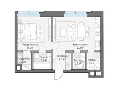 Планировки 1-к. апартаменты в Клубные особняки «Ильинка 3/8»