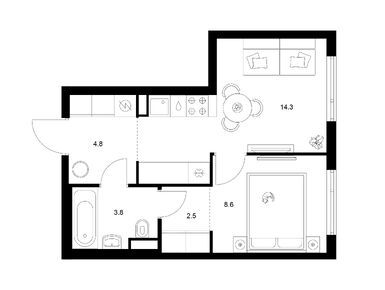 1-комнатная 34.00 кв.м, Руставели 14, 19 281 400 руб.
