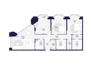 3-комнатная 126.80 кв.м, ЖК «Резиденция Омега», 219 314 000 руб.