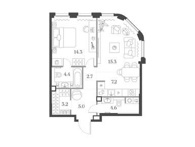 1-комнатная 56.70 кв.м, ЖК «Муза», 44 021 880 руб.