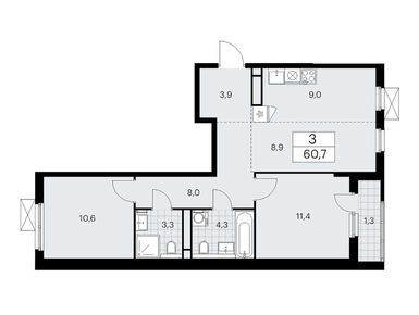 Планировки трехкомнатные в Жилой квартал «Прокшино»