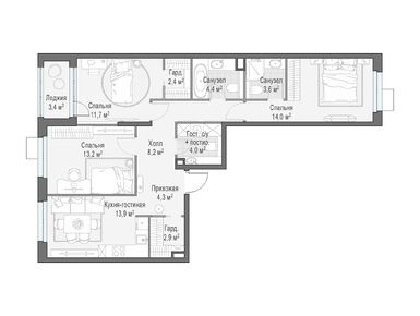 Планировки трехкомнатные в ЖК «Новое Медведково»