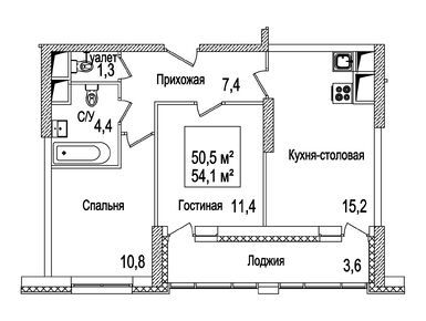 2-комнатная 54.50 кв.м, ЖК «Рассказово», 19 892 500 руб.