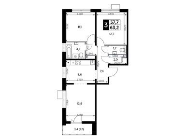 Планировки трехкомнатные в Жилой район «Южная Битца»