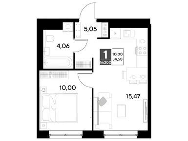 1-комнатная 34.58 кв.м, ЖК «Космопарк», 4 865 406 руб.