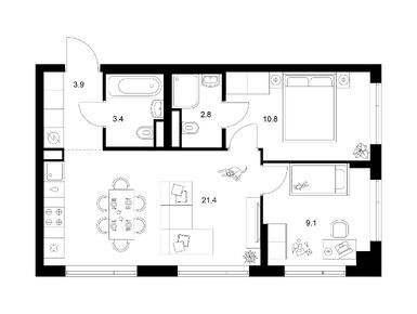 Планировки двухкомнатные в Бунинская набережная
